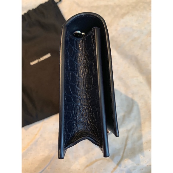 YSL KATE CHAIN WALLET W/TASSEL CROCODILE EMBOSSED DARK BLUE - Picture 7 of 8